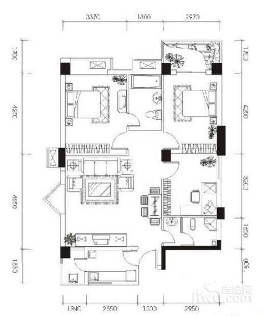 兴元绿洲3室2厅2卫101.5㎡户型图