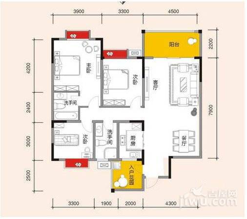 春江青龙湾3室2厅2卫118㎡户型图