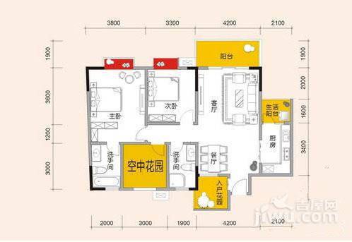 春江青龙湾2室2厅2卫114㎡户型图