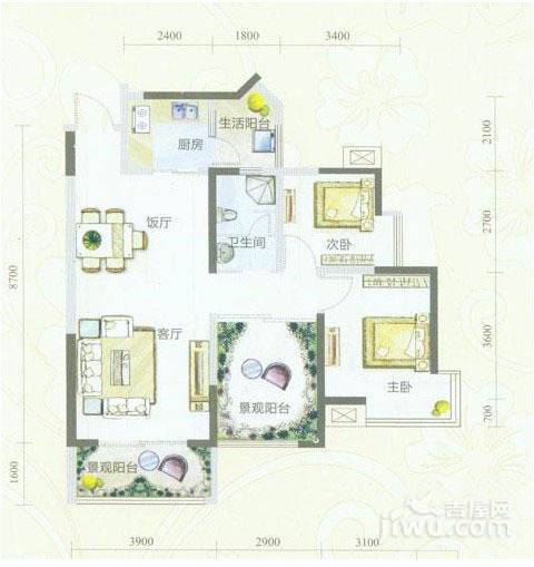 锦绣香城2室2厅1卫95.7㎡户型图