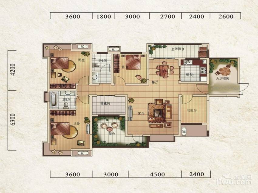 欧郡A区4室2厅2卫144㎡户型图