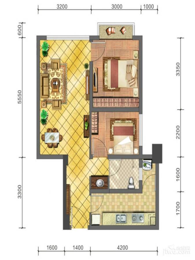 金楠缤纷商铺2室2厅1卫60㎡户型图