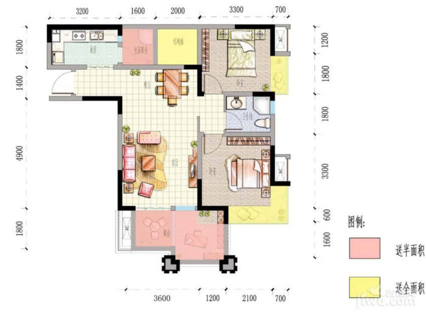 时代豪廷广场2室2厅1卫78.3㎡户型图