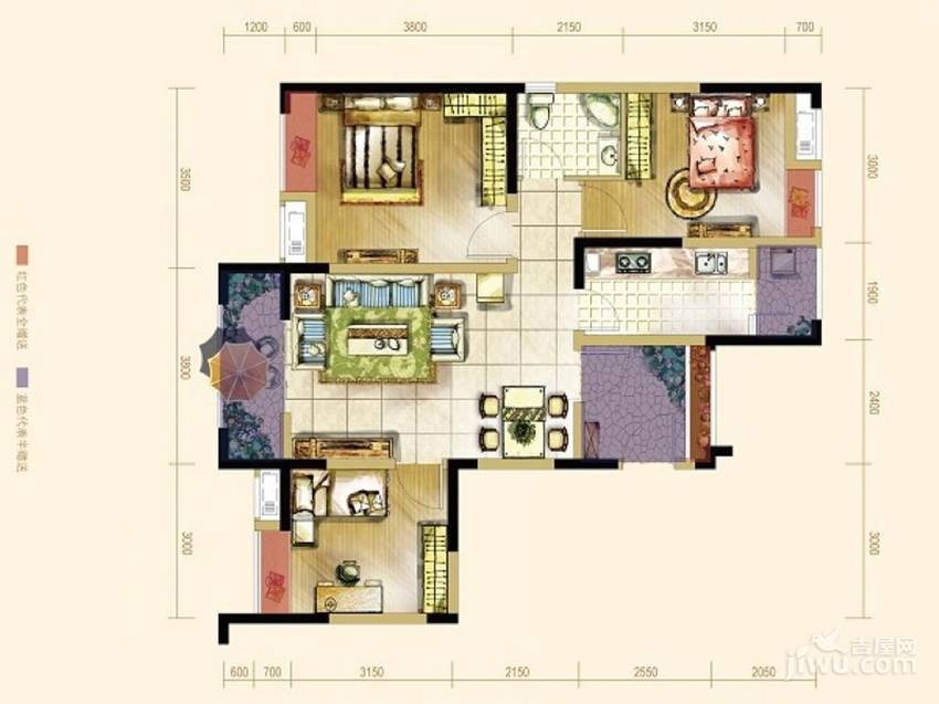 大成郡3室2厅1卫98.6㎡户型图