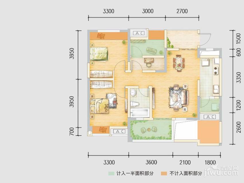 东原城3室2厅1卫88㎡户型图