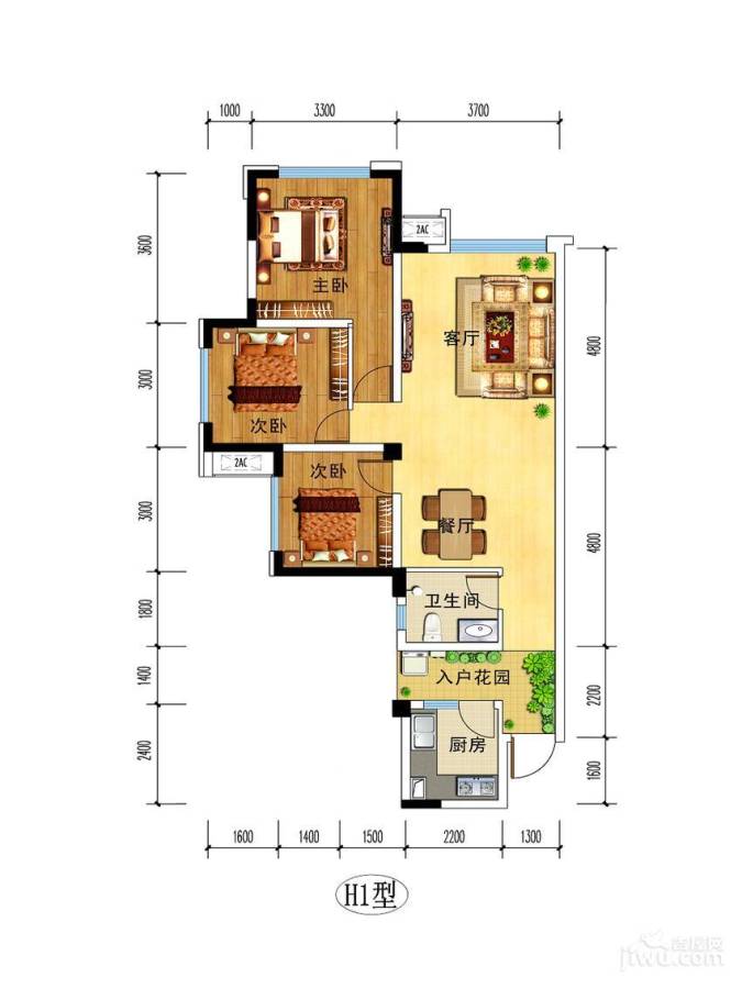 华腾舒云居3室2厅1卫86㎡户型图