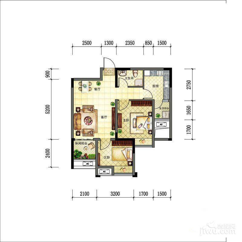 新神风八座2室2厅1卫73㎡户型图