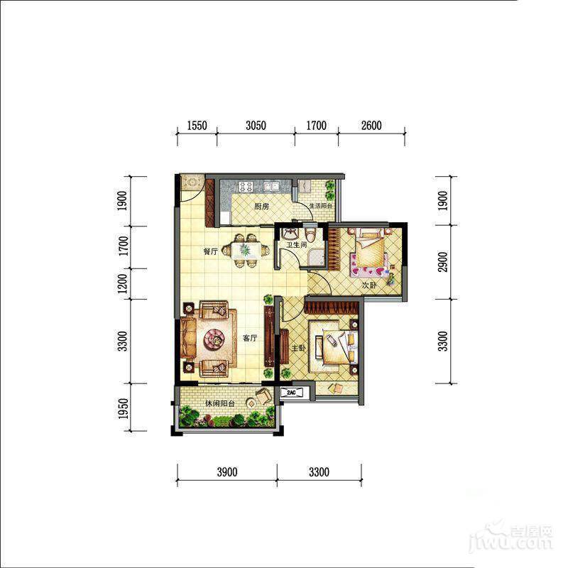 新神风八座2室2厅1卫79㎡户型图