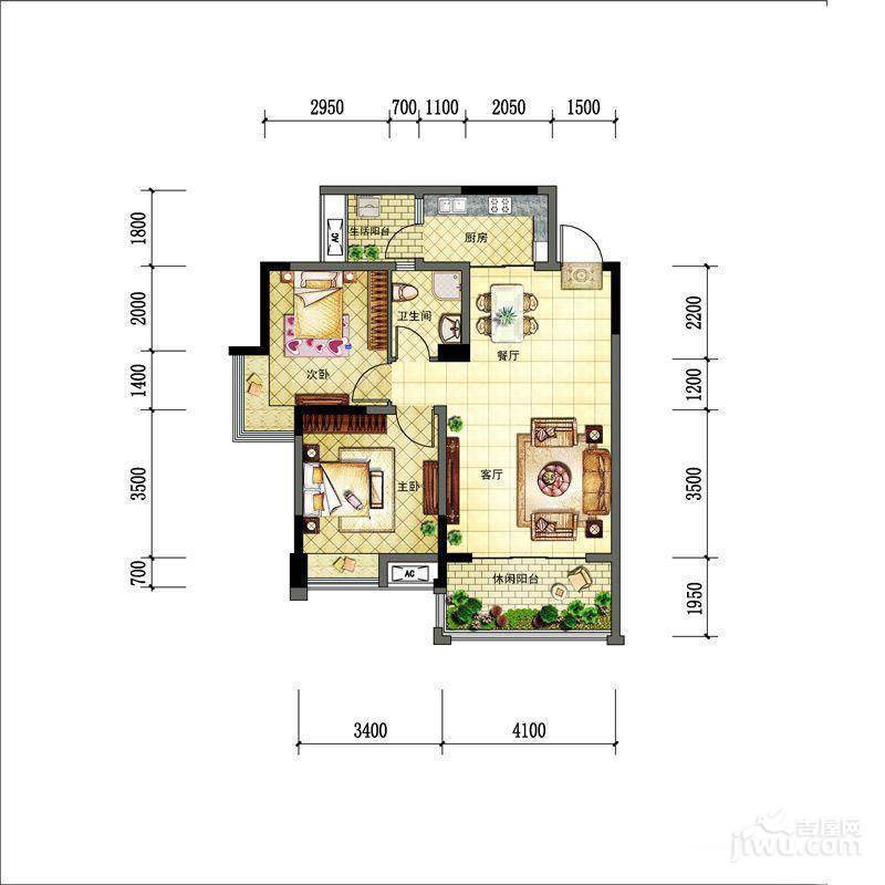 新神风八座2室2厅1卫78㎡户型图