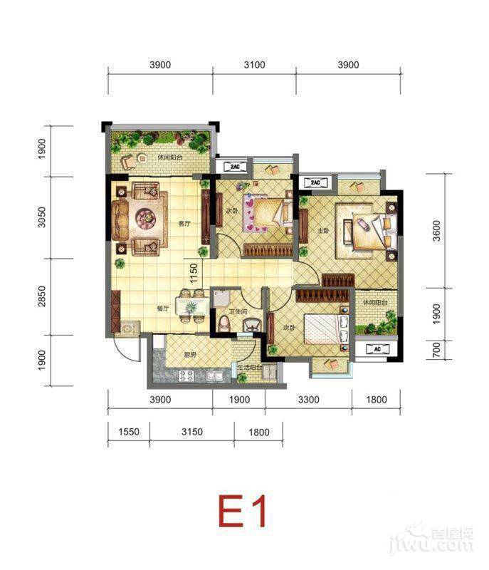 新神风八座3室2厅1卫102㎡户型图