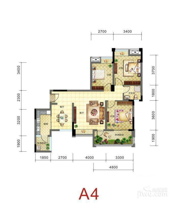 新神风八座3室2厅1卫102㎡户型图