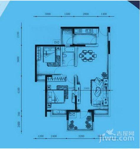 朝阳时代西锦2室2厅1卫89.2㎡户型图