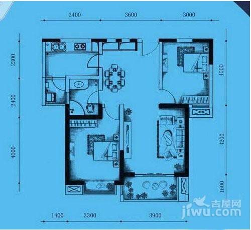 朝阳时代西锦2室2厅1卫86.1㎡户型图