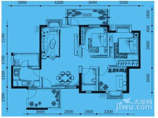 朝阳时代西锦3室2厅1卫98.6㎡户型图