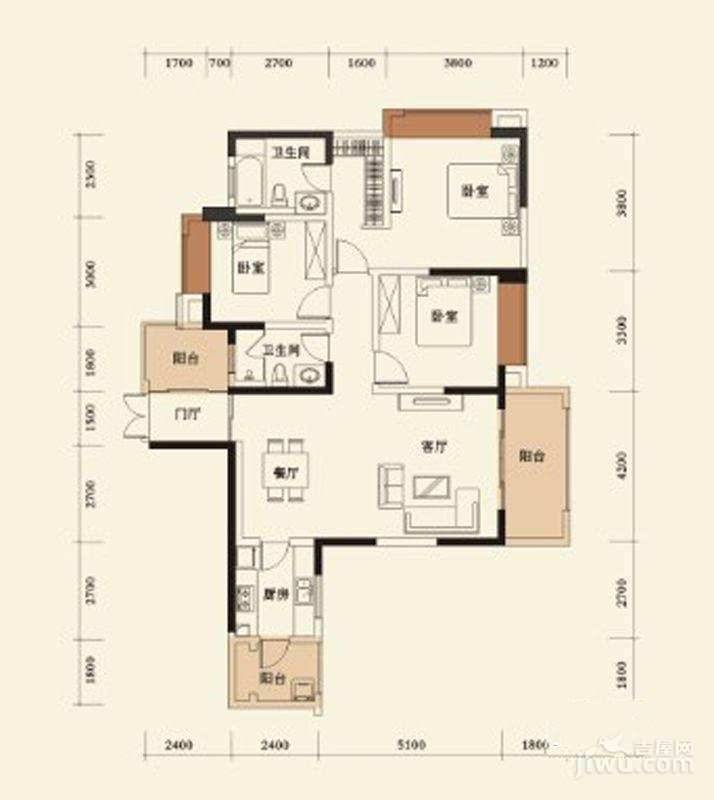 南钻威尼斯3室2厅2卫130㎡户型图