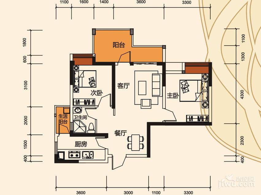 华宇阳光尚座2室2厅1卫76㎡户型图