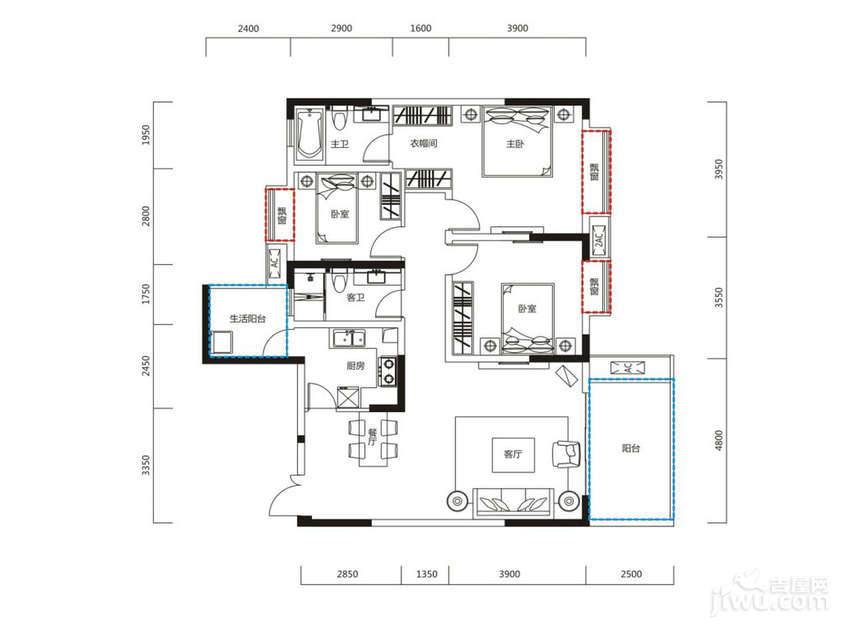 恒大天府半岛3室2厅2卫141㎡户型图