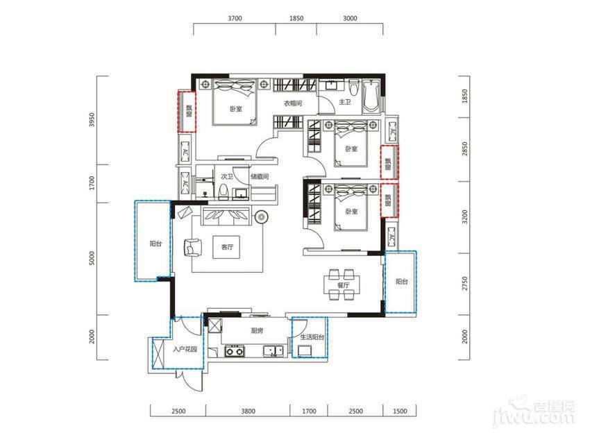 恒大天府半岛3室2厅2卫136.9㎡户型图