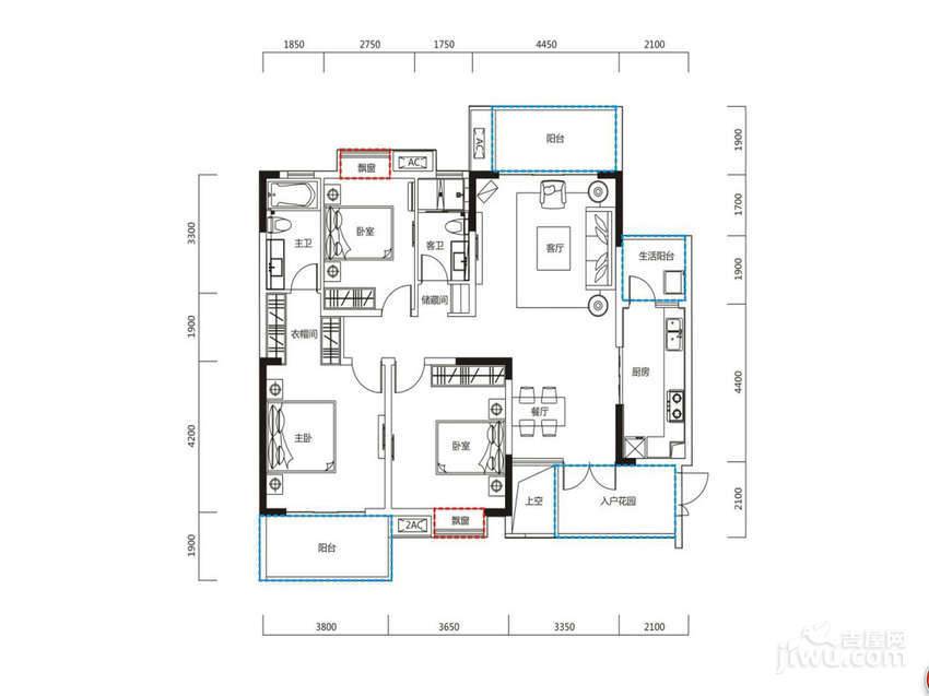 恒大天府半岛3室2厅2卫138.8㎡户型图