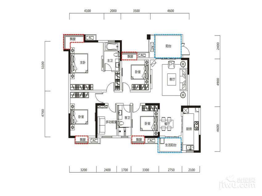 恒大天府半岛5室2厅2卫165.3㎡户型图