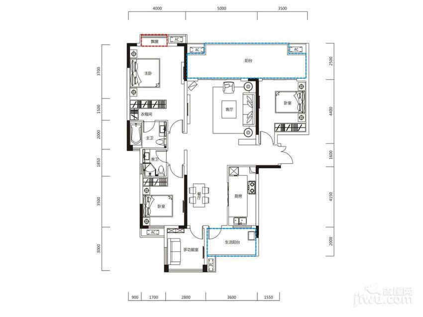 恒大天府半岛4室2厅2卫162.4㎡户型图