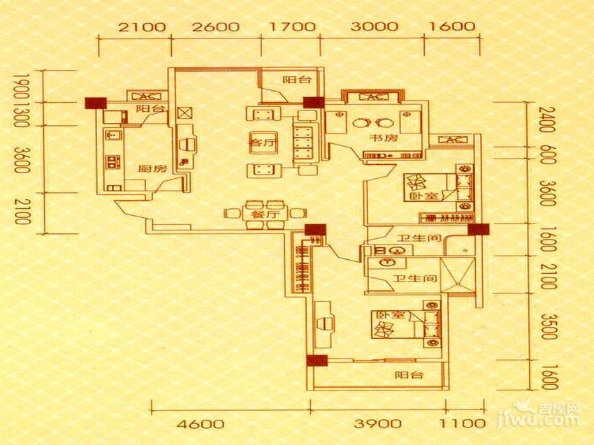 天际首府3室2厅2卫131㎡户型图