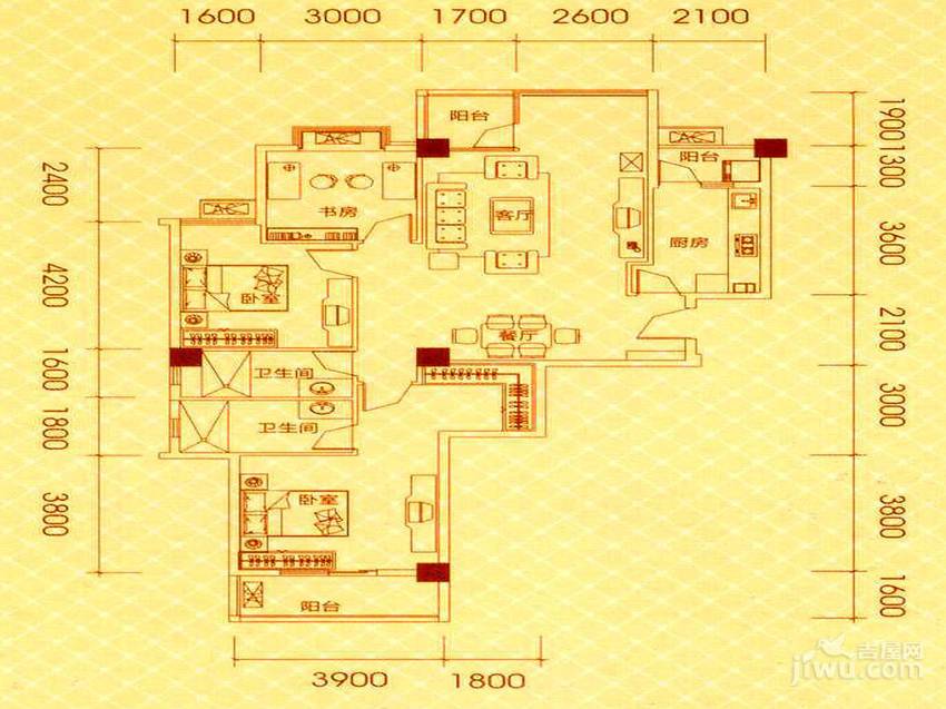 天际首府3室2厅2卫127㎡户型图