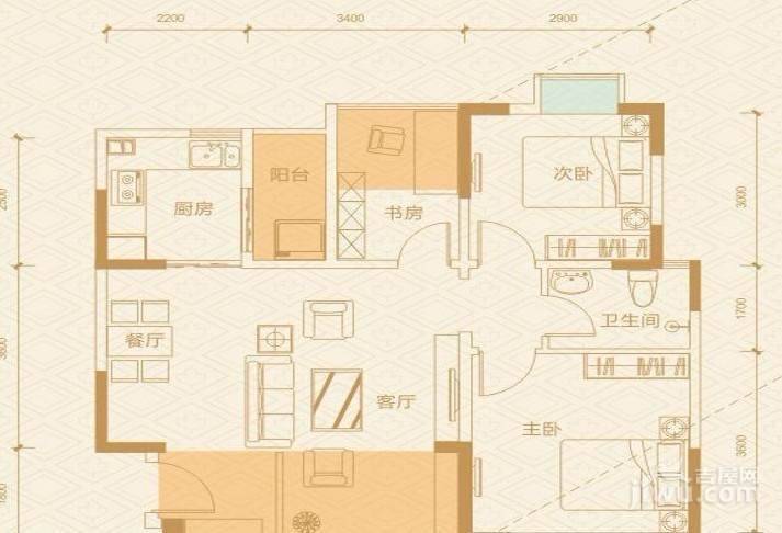 吉翔金枫名苑2室2厅1卫79.7㎡户型图