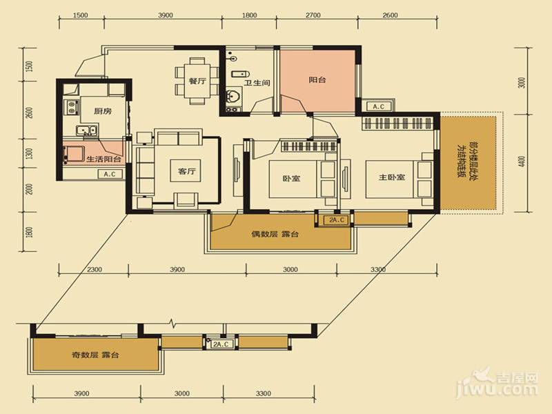 华业北新国际2室2厅1卫88㎡户型图