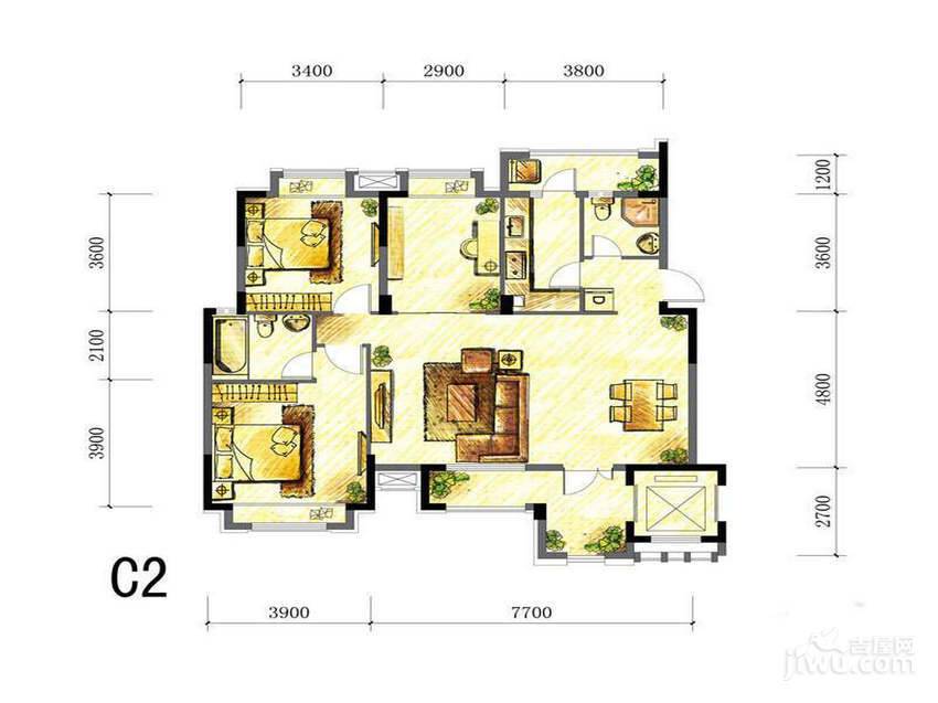 凤凰湖国际社区商铺2室2厅2卫121.4㎡户型图