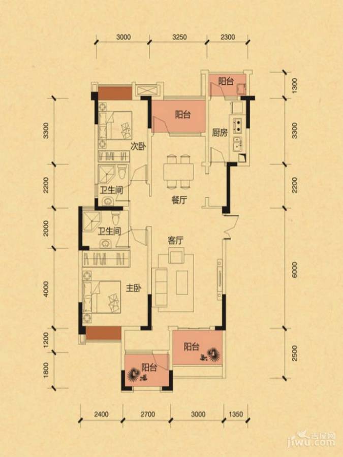 华宇天府花城2室2厅2卫116.6㎡户型图