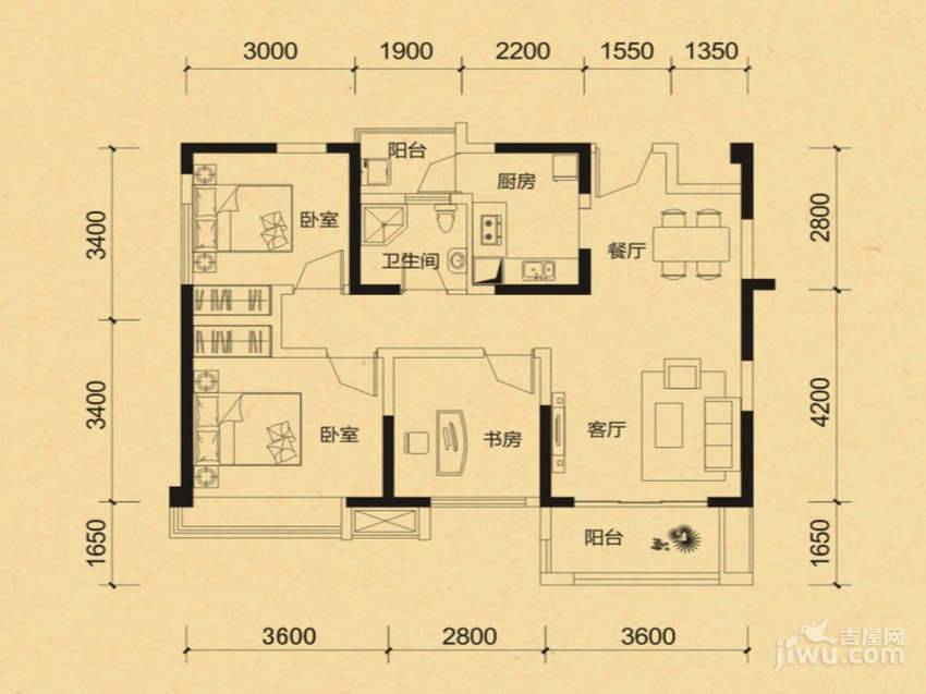 华宇天府花城3室2厅1卫82.5㎡户型图