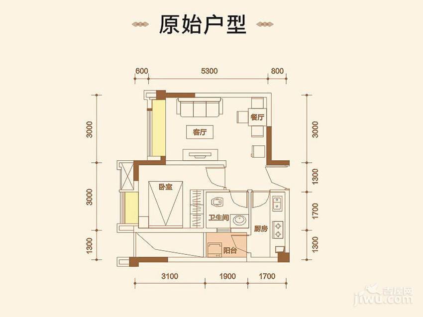 华宇静苑1室2厅1卫45.3㎡户型图