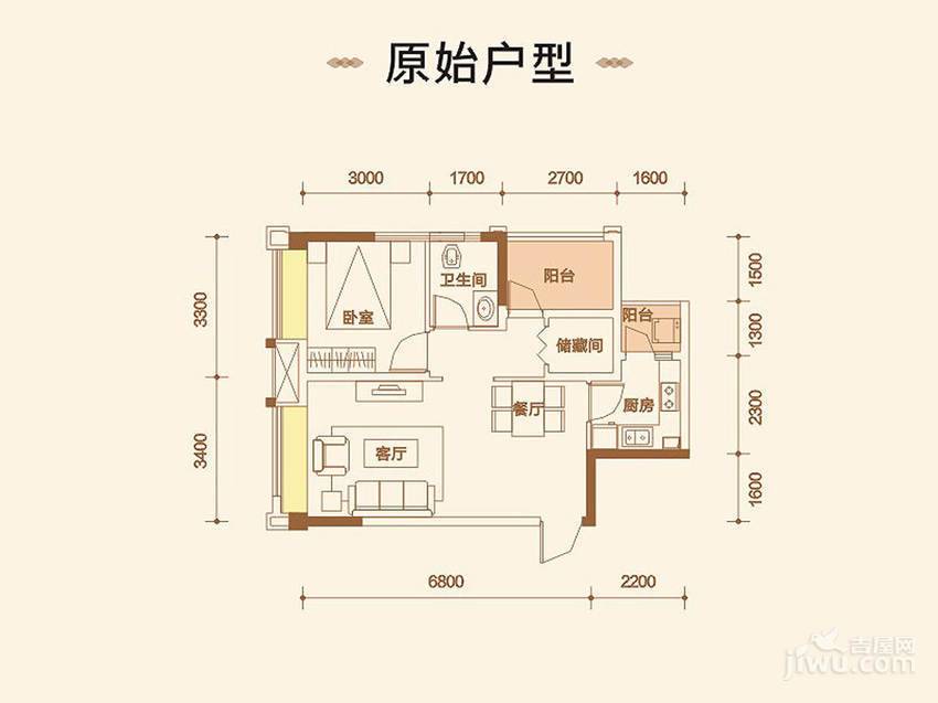 华宇静苑1室2厅1卫61.3㎡户型图