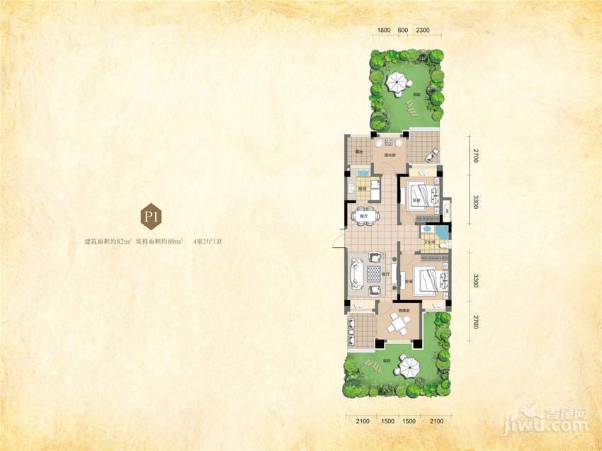 明宇豪雅青城4室2厅1卫82㎡户型图