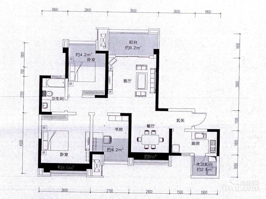 合能四季城3室2厅1卫92.6㎡户型图