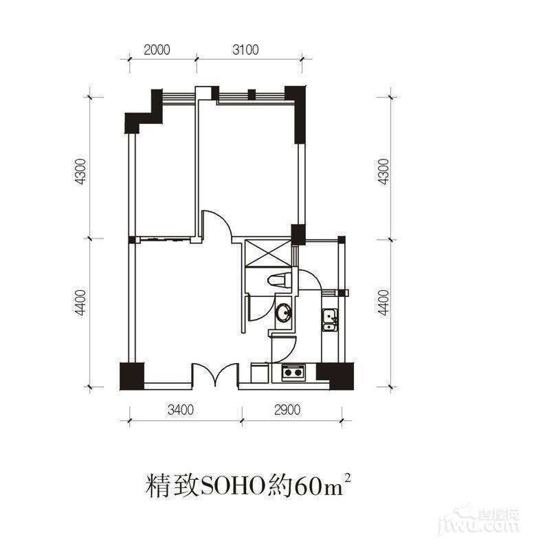 大魔方1室1厅1卫60㎡户型图