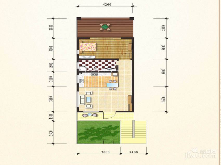 五里青城1室2厅1卫63㎡户型图