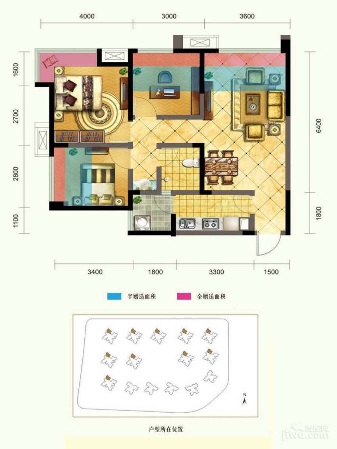 佳年华新生活3室2厅1卫77.2㎡户型图