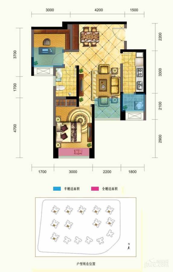 佳年华新生活2室2厅1卫66.2㎡户型图