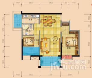 富力桃园金街2室2厅1卫89.9㎡户型图