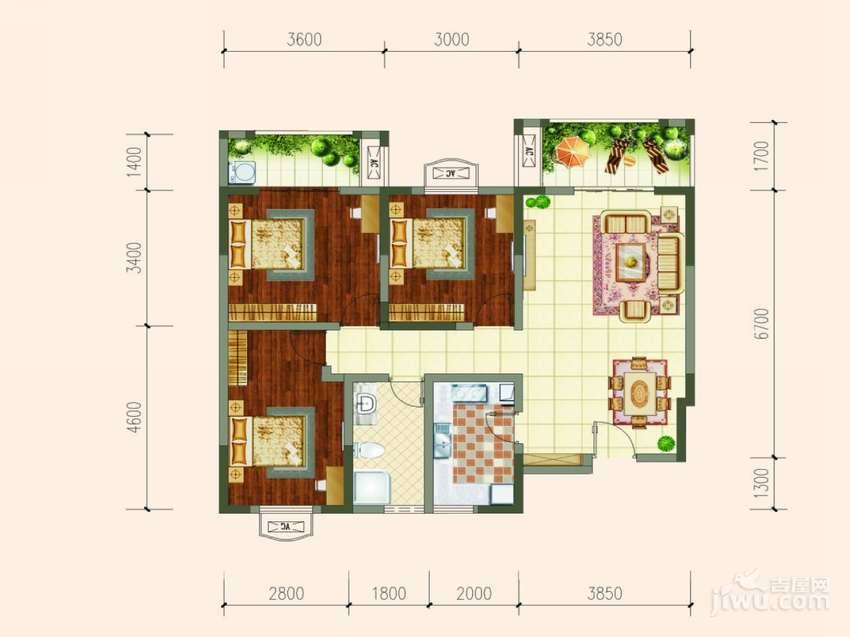 蓉城胜景3室2厅1卫100㎡户型图