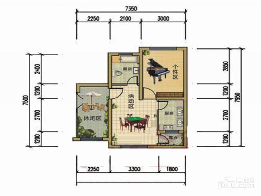 青城峰栖谷1室1厅1卫40.6㎡户型图