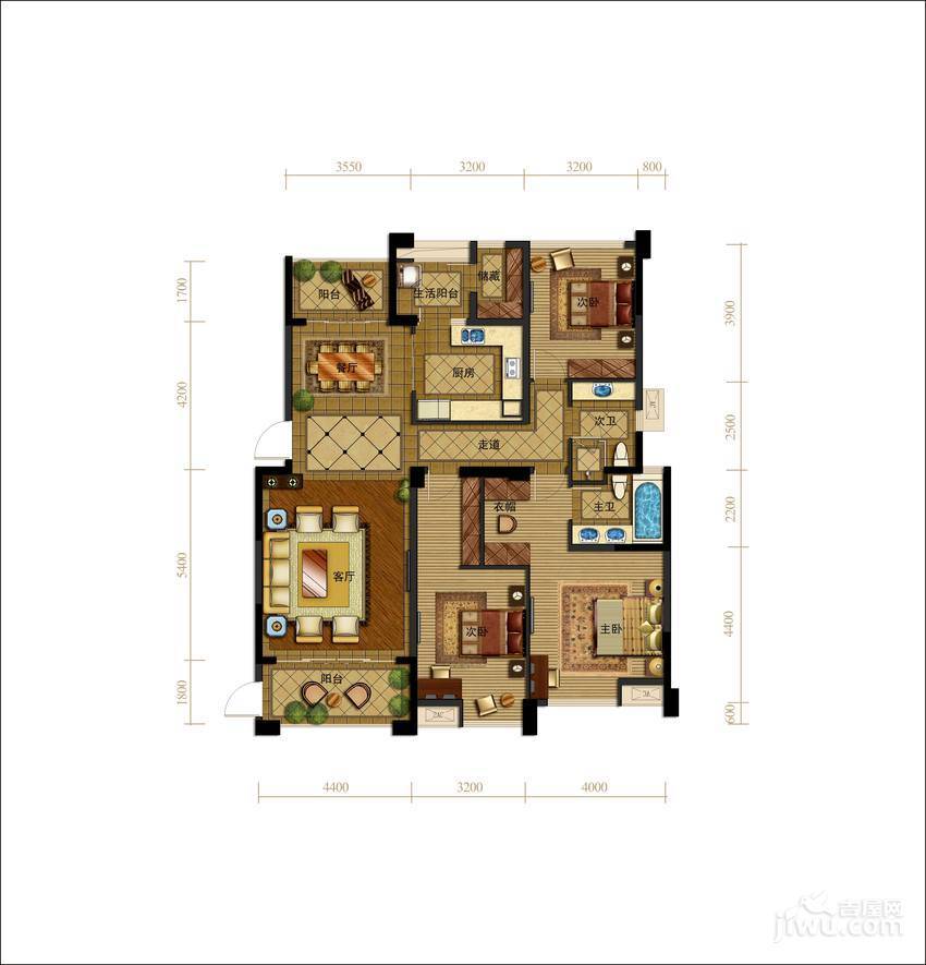 九龙仓御园3室2厅2卫160㎡户型图