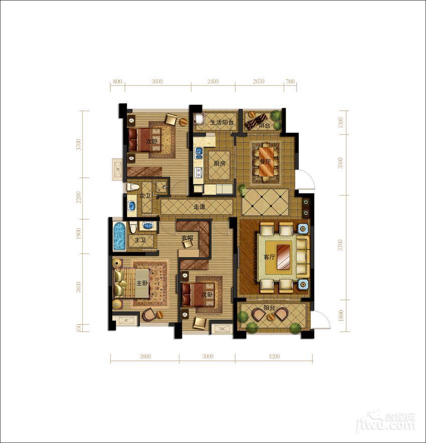 九龙仓御园3室2厅2卫144㎡户型图