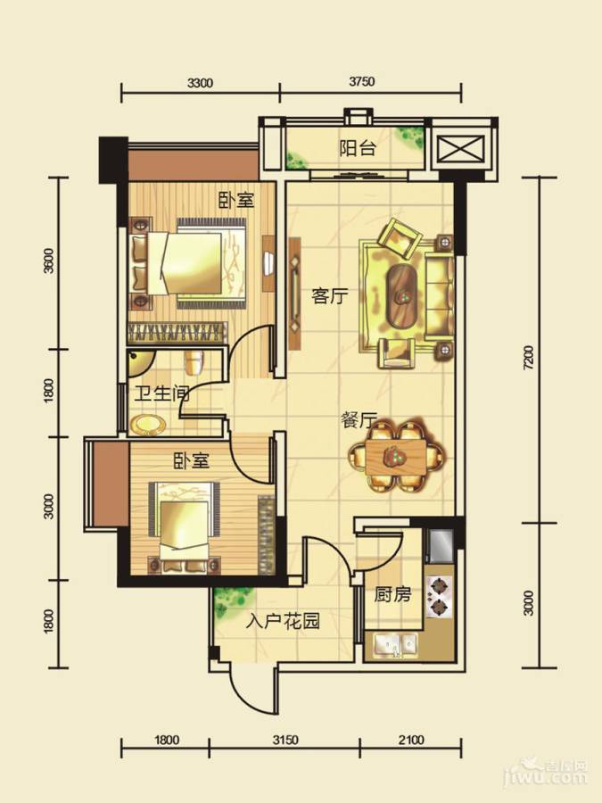 禹鑫亚瑟的城堡2室2厅1卫86.5㎡户型图