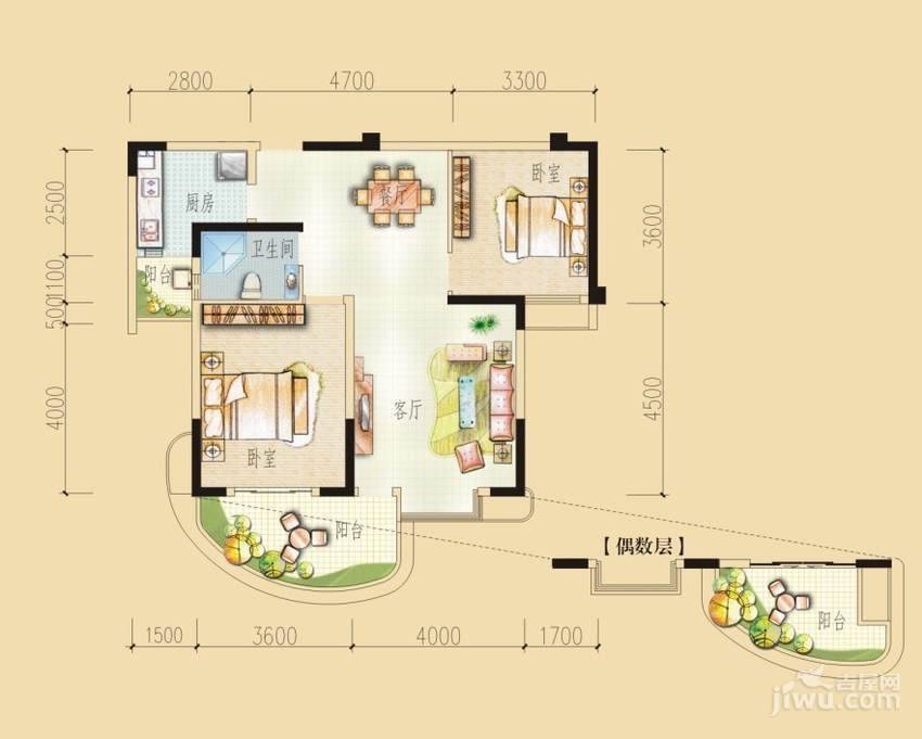 和贵久居福1室1厅1卫51㎡户型图