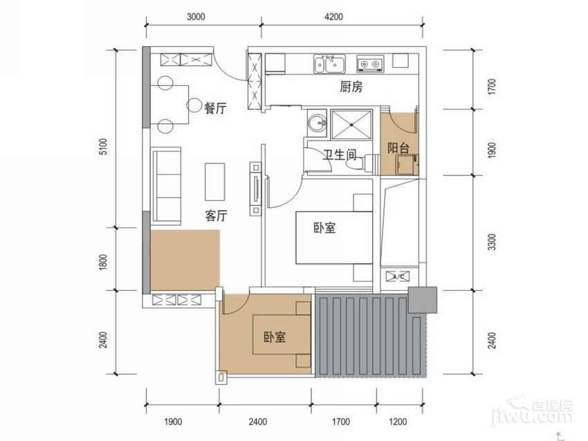 戛纳湾3室2厅1卫63㎡户型图