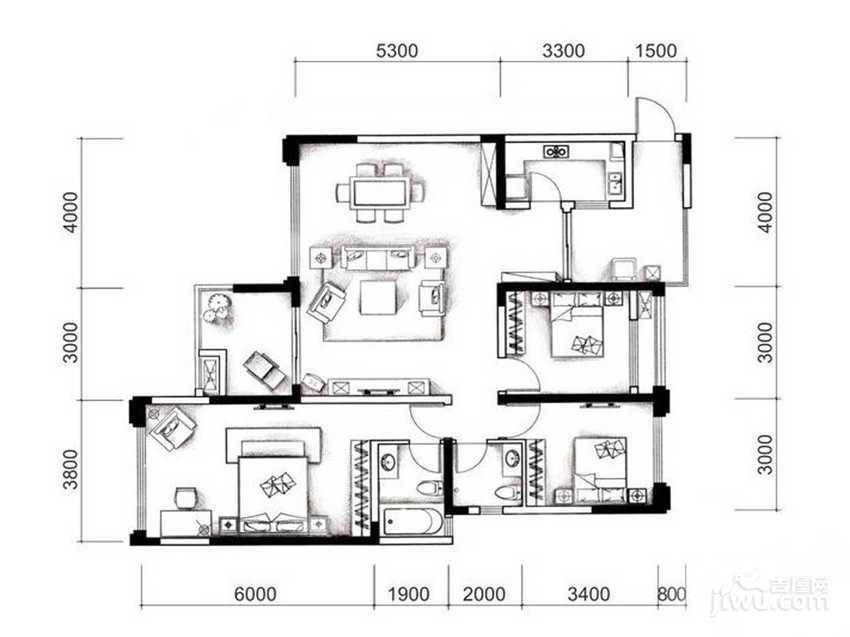 城南优品道广场3室2厅2卫126㎡户型图