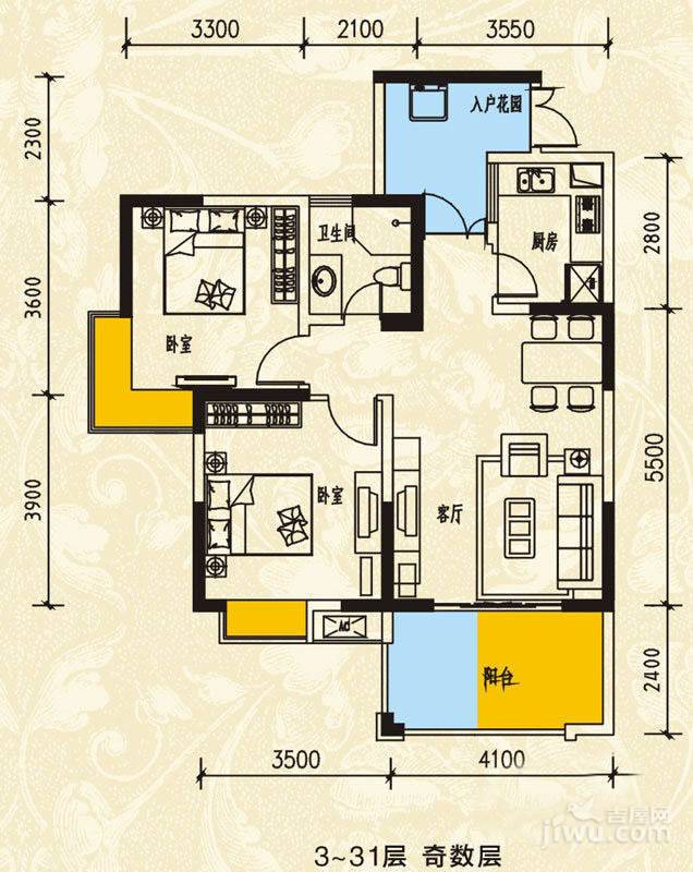 河滨鹭岛2室2厅1卫83.1㎡户型图